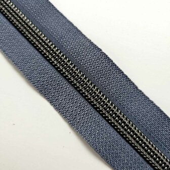 Rits grijsblauw/denim met gun black tandjes