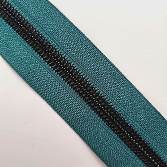 Rits teal/aquamarine met mat zwarte tandjes